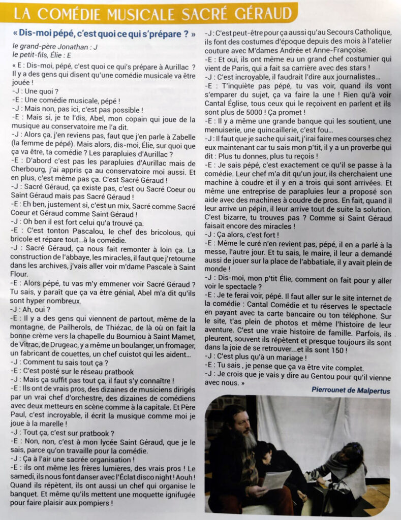 texte de présentation de la comédie musicale Sacré Géraud